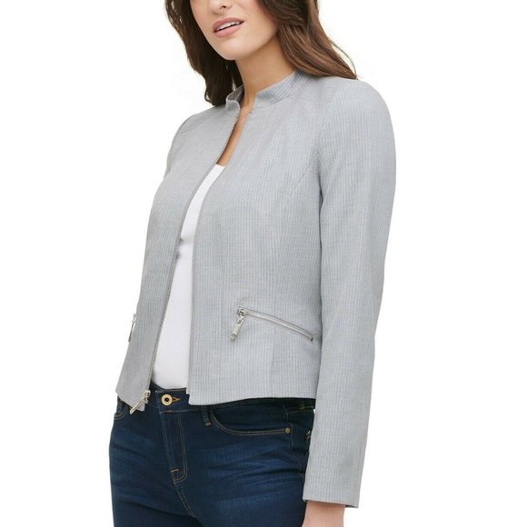 Tommy Hilfiger Women's Zip-Up Moto Jacket, Grey, 6 - Picture 6 of 9